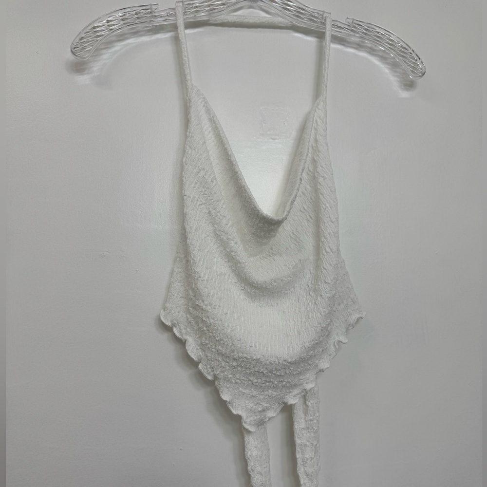 SHEIN white tie back shirred top